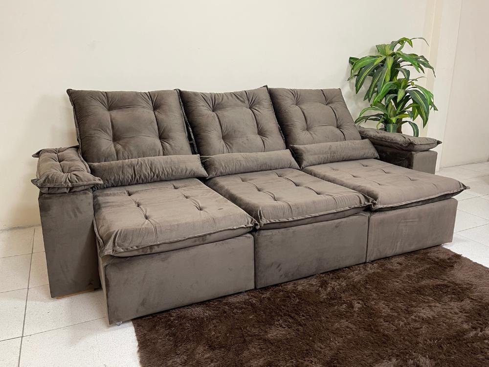 Sofá Retrátil Reclinável Atenas 2.70m – Marrom Veludo