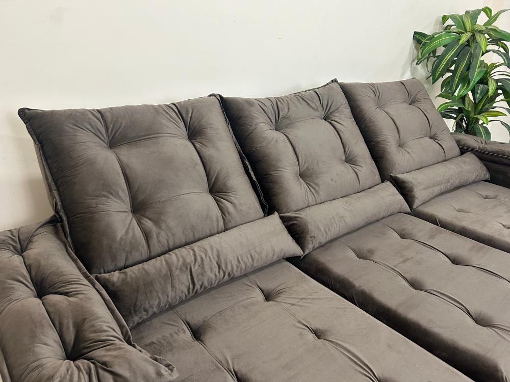 Sofá Retrátil Reclinável Atenas 2.70m – Marrom Veludo - Imagem 6