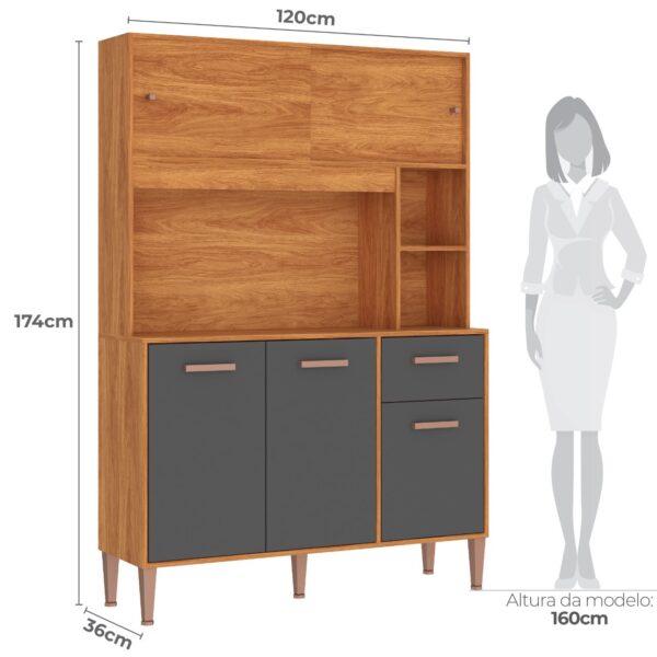 Alternative view of Kit Cozinha Pérola C212 1,20 m Cinamono/Grafite – FELLICCI