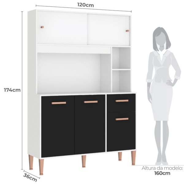 Alternative view of Kit Cozinha Pérola C212 1,20 m Branco/Preto – FELLICCI