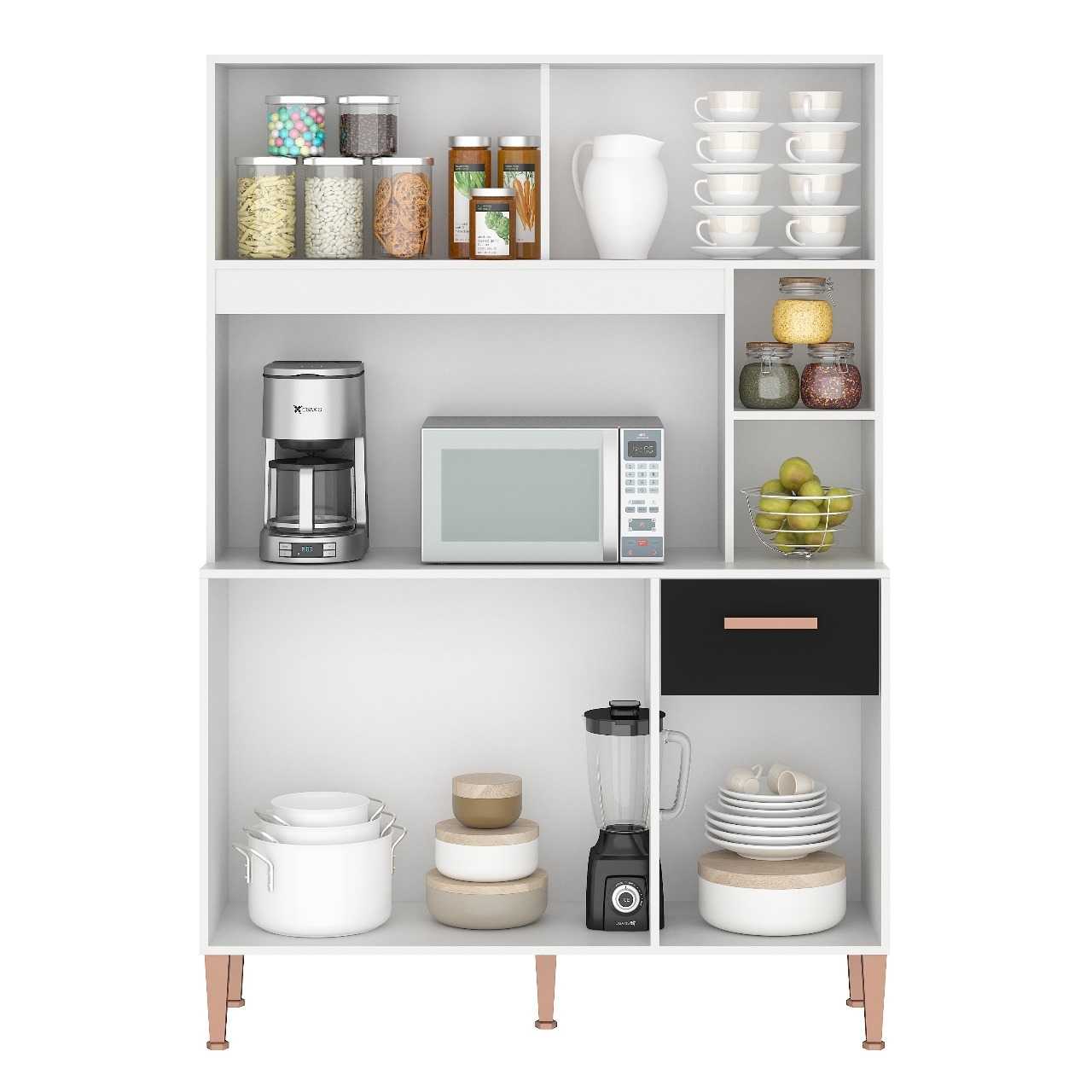 Kit Cozinha Pérola C212 1,20 m Branco/Preto – FELLICCI - Imagem 3