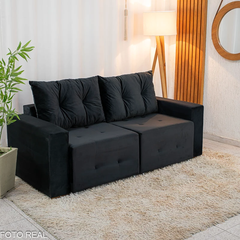 Sofá Retrátil Havaí 1.80m Veludo Preto - Sem Caixa - Imagem 3