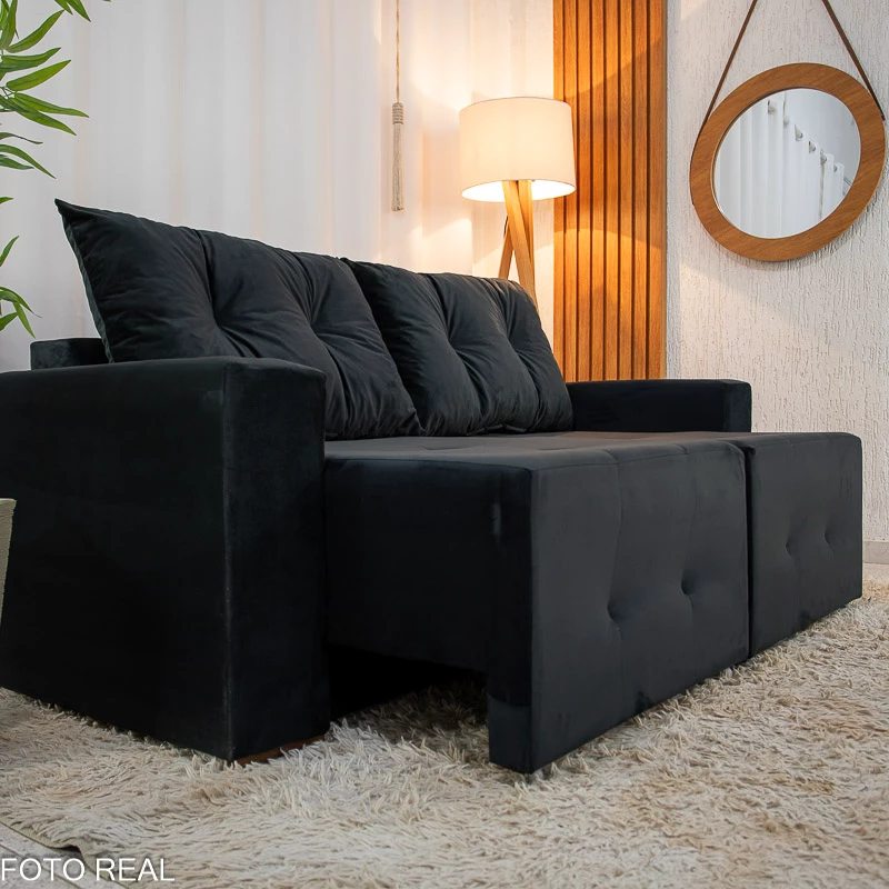 Sofá Retrátil Havaí 1.80m Veludo Preto - Sem Caixa - Imagem 4