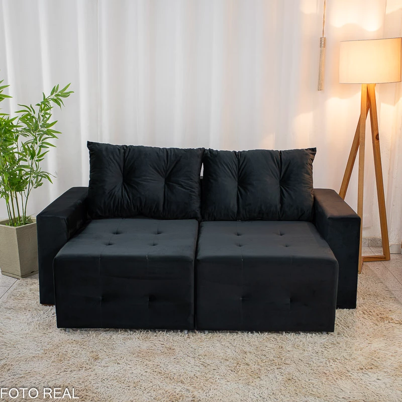 Sofá Retrátil Havaí 1.80m Veludo Preto - Sem Caixa - Imagem 6