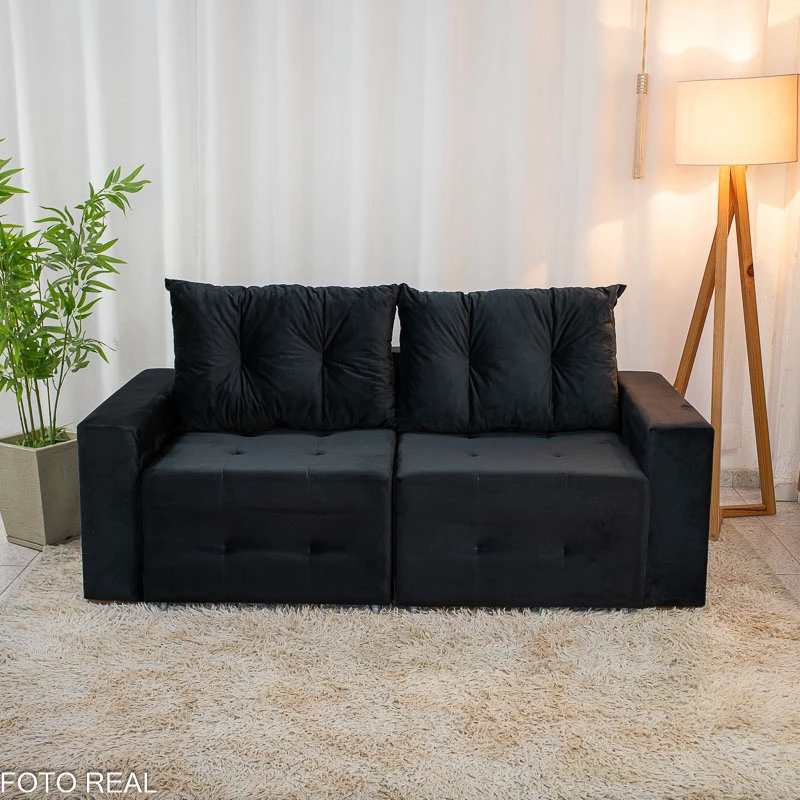 Sofá Retrátil Havaí 1.80m Veludo Preto - Sem Caixa - Imagem 7