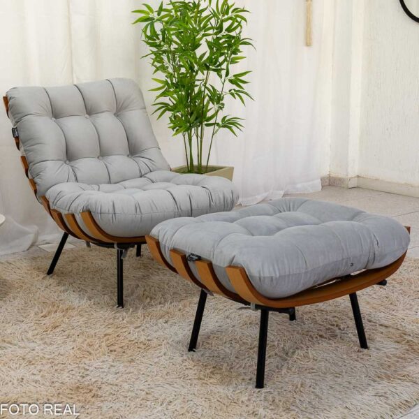 Poltrona C/Puff Florença Veludo Prata 823