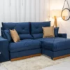 Sofá Retrátil Reclinável Gran Bello 2.00m Veludo Azul - Molas Ensacadas