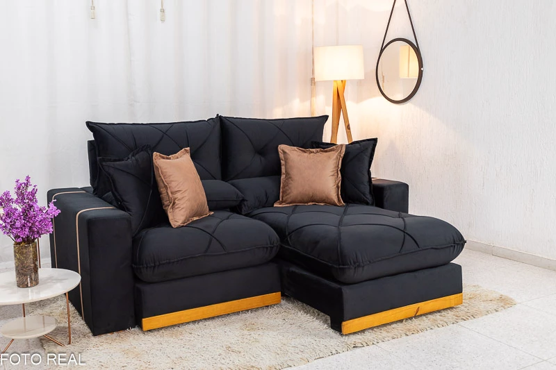 Sofá Retrátil Reclinável Gran Bello 2.00m Veludo Preto - Molas Ensacadas