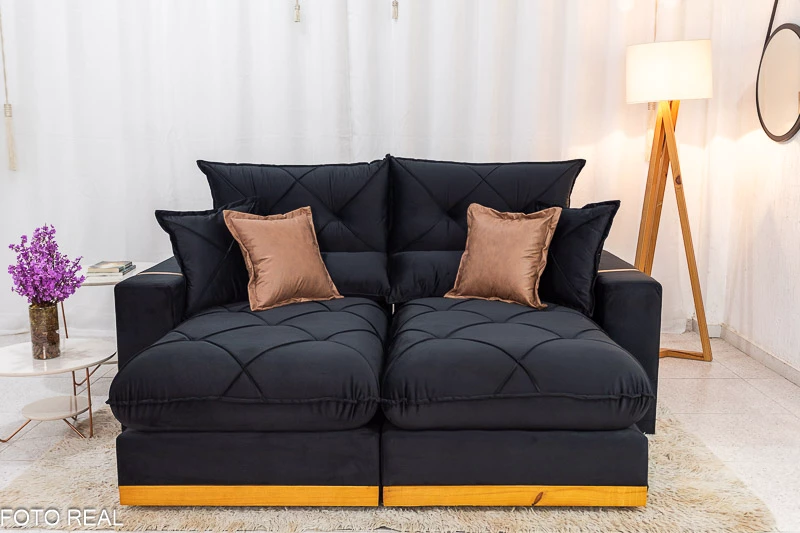 Sofá Retrátil Reclinável Gran Bello 2.00m Veludo Preto - Molas Ensacadas - Imagem 3
