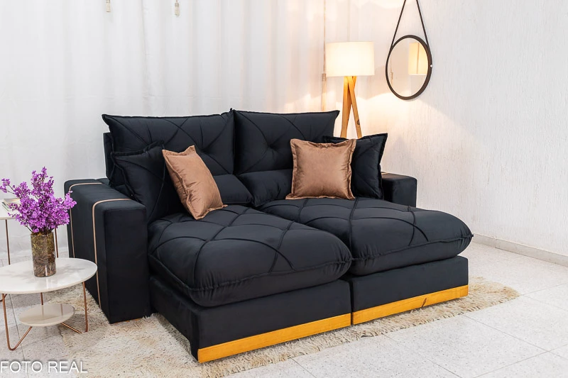 Sofá Retrátil Reclinável Gran Bello 2.00m Veludo Preto - Molas Ensacadas - Imagem 4
