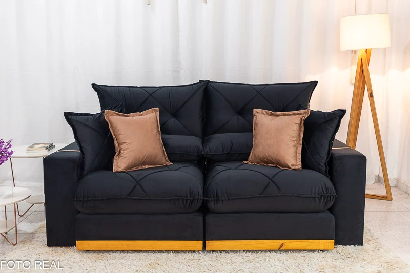 Sofá Retrátil Reclinável Gran Bello 2.00m Veludo Preto - Molas Ensacadas - Imagem 5