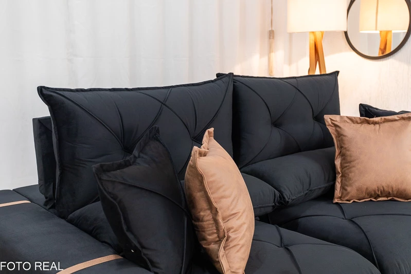 Sofá Retrátil Reclinável Gran Bello 2.00m Veludo Preto - Molas Ensacadas - Imagem 7
