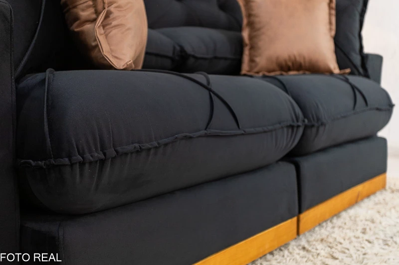 Sofá Retrátil Reclinável Gran Bello 2.00m Veludo Preto - Molas Ensacadas - Imagem 8