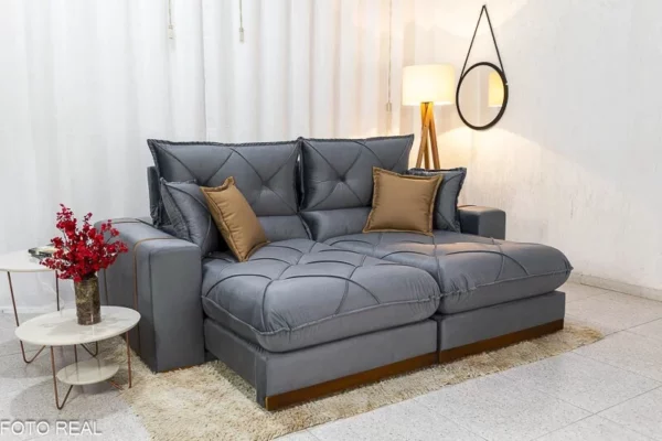 Alternative view of Sofá Retrátil Reclinável Gran Bello 2.00m Veludo Cinza - Molas Ensacadas