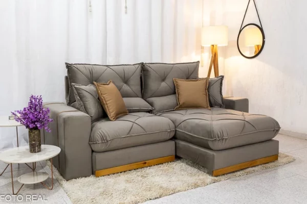 Sofá Retrátil Reclinável Gran Bello 2.00m Veludo Capuccino 02 - Molas Ensacadas