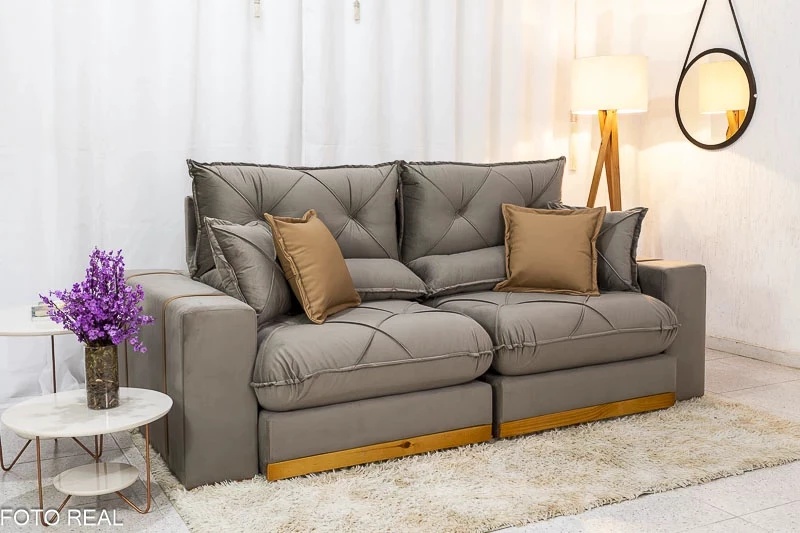 Sofá Retrátil Reclinável Gran Bello 2.00m Veludo Capuccino 02 - Molas Ensacadas - Imagem 6