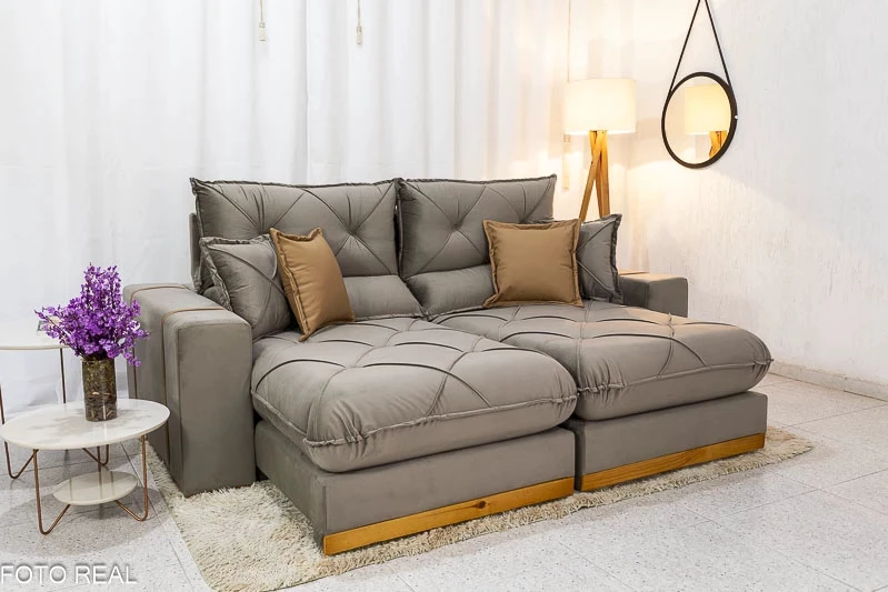 Sofá Retrátil Reclinável Gran Bello 2.00m Veludo Capuccino 02 - Molas Ensacadas - Imagem 4