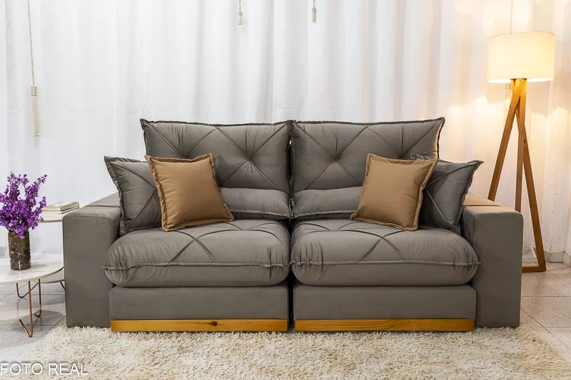 Sofá Retrátil Reclinável Gran Bello 2.00m Veludo Capuccino 02 - Molas Ensacadas - Imagem 5