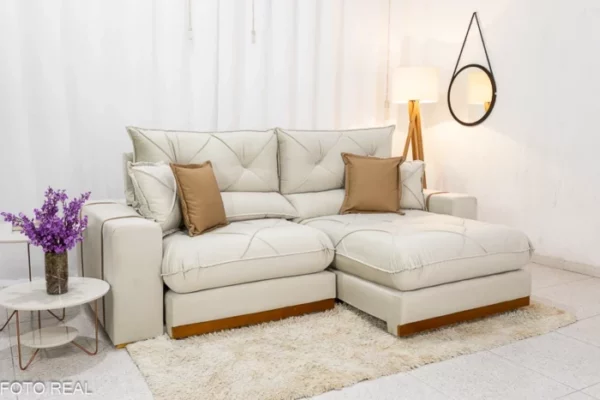 Sofá Retrátil Reclinável Gran Bello 2.00m Veludo Bege - Molas Ensacadas Pocket