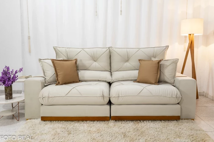 Sofá Retrátil Reclinável Gran Bello 2.00m Veludo Bege - Molas Ensacadas Pocket - Imagem 5