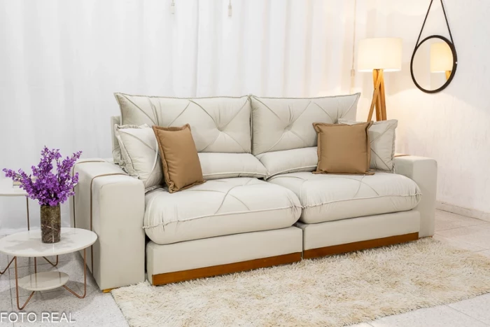 Sofá Retrátil Reclinável Gran Bello 2.00m Veludo Bege - Molas Ensacadas Pocket - Imagem 4