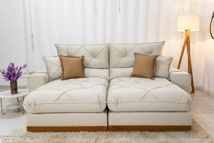 Sofá Retrátil Reclinável Gran Bello 2.00m Veludo Bege - Molas Ensacadas Pocket - Imagem 3