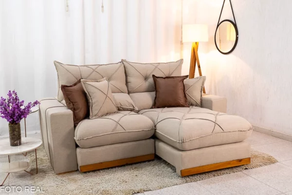 Sofá Retrátil Reclinável Gran Bello 2.00m Linho Bege - Molas Ensacadas