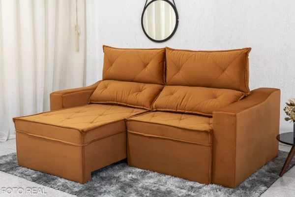 Sofá Retrátil Reclinável Moscou 2.00m Veludo Terracota A62