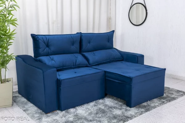 Sofá Retrátil Reclinável Moscou 2.00m Veludo Azul A16