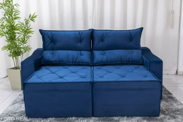 Alternative view of Sofá Retrátil Reclinável Moscou 2.00m Veludo Azul A16