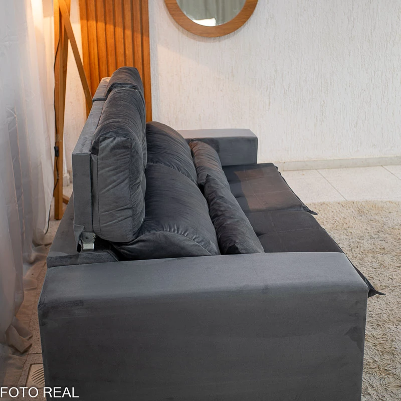 Sofá Retrátil Reclinável Bia 1.95m Veludo Cinza - D28 - Imagem 7