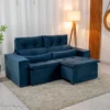 Sofá Retrátil Reclinável Bia 1.95m Veludo Azul - D28