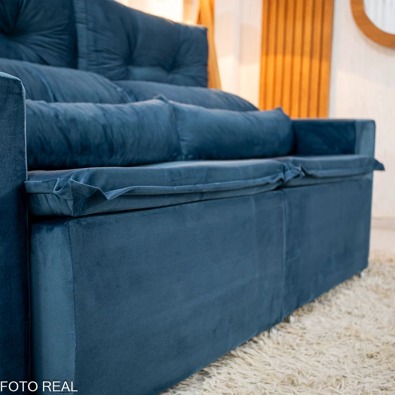 Sofá Retrátil Reclinável Bia 1.95m Veludo Azul - D28 - Imagem 2