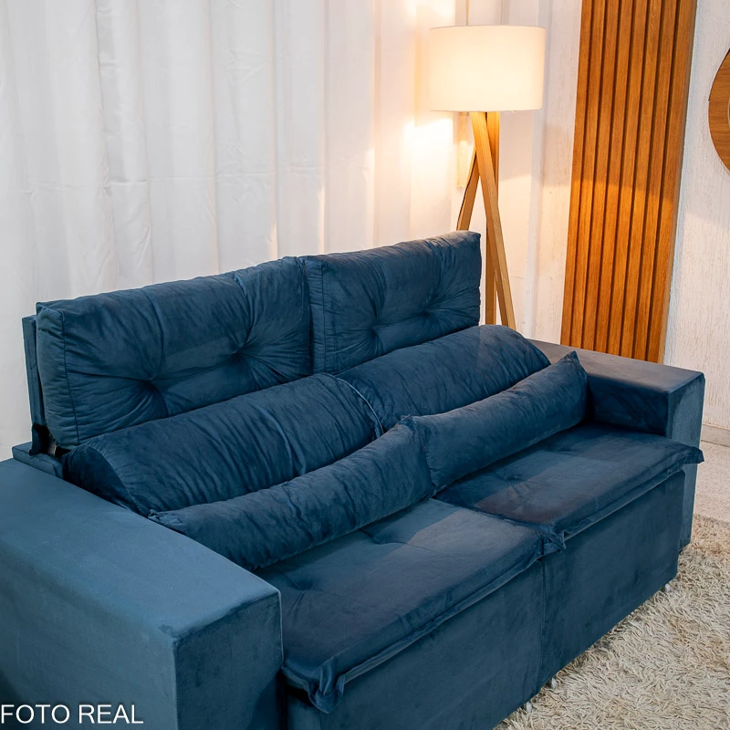 Sofá Retrátil Reclinável Bia 1.95m Veludo Azul - D28 - Imagem 4