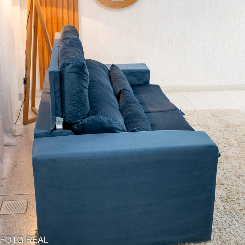 Sofá Retrátil Reclinável Bia 1.95m Veludo Azul - D28 - Imagem 7