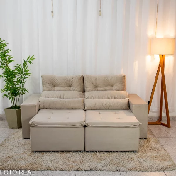 Alternative view of Sofá Retrátil Reclinável Bia 1.95m Veludo Bege - D28