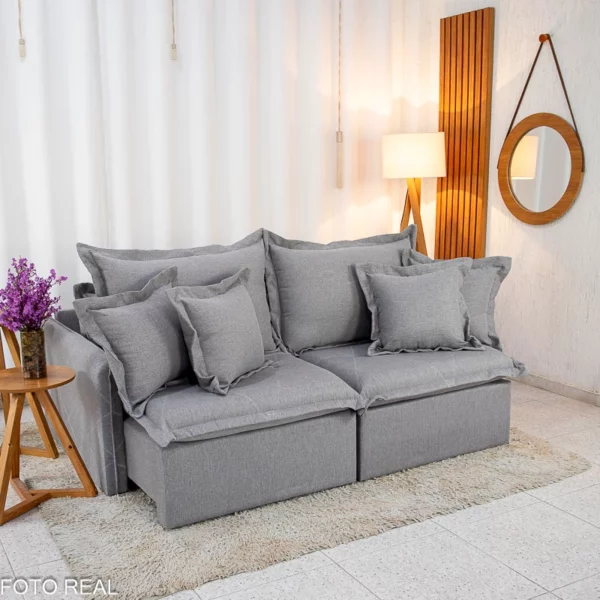 Sofá Retrátil Reclinável Lima 2.00m Linho Cinza A59 - Sem Caixa