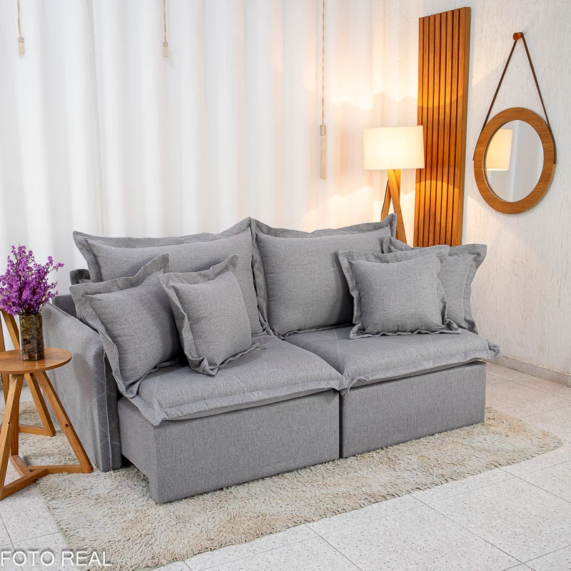Sofá Retrátil Reclinável Lima 2.00m Linho Cinza A59 - Sem Caixa