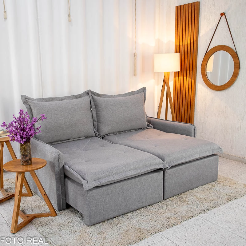 Sofá Retrátil Reclinável Lima 2.00m Linho Cinza A59 - Sem Caixa - Imagem 5