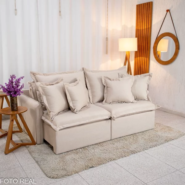 Sofá Retrátil Reclinável Lima 2.00m Linho Bege A57 - Sem Caixa