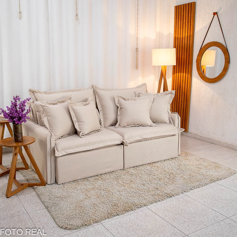 Sofá Retrátil Reclinável Lima 2.00m Linho Bege A57 - Sem Caixa - Imagem 4