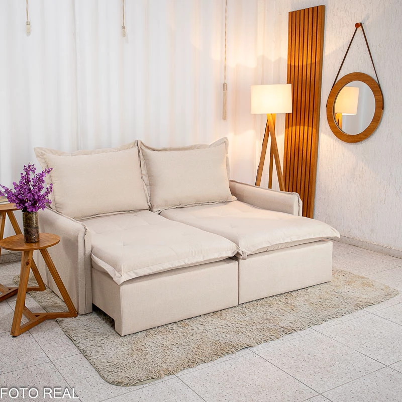 Sofá Retrátil Reclinável Lima 2.00m Linho Bege A57 - Sem Caixa - Imagem 5