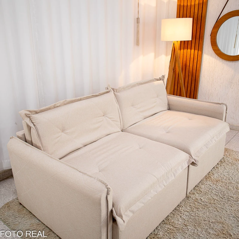 Sofá Retrátil Reclinável Lima 2.00m Linho Bege A57 - Sem Caixa - Imagem 11