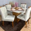 Mesa de Jantar Dakota Plus 0.90×0.90 c/ 4 Cadeiras Jasmim – Cinamomo/Off White/Bege Veludo