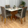 Mesa de Jantar Helo 1.20×0.90 Com 4 Cadeiras Jasmim – Mel/Off White/Marrom Veludo