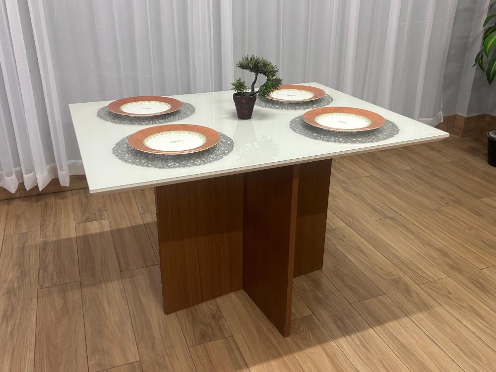 Mesa de Jantar Helo 1.20×0.90 Com 4 Cadeiras Jasmim – Mel/Off White/Marrom Veludo - Imagem 3