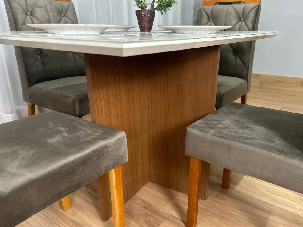 Mesa de Jantar Helo 1.20×0.90 Com 4 Cadeiras Jasmim – Mel/Off White/Marrom Veludo - Imagem 4