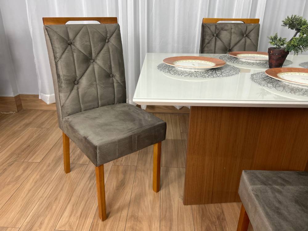 Mesa de Jantar Helo 1.20×0.90 Com 4 Cadeiras Jasmim – Mel/Off White/Marrom Veludo - Imagem 6