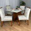 Mesa de Jantar Helo 1.20×0.90 Com 4 Cadeiras Jasmim – Mel/Off White/Bege Veludo