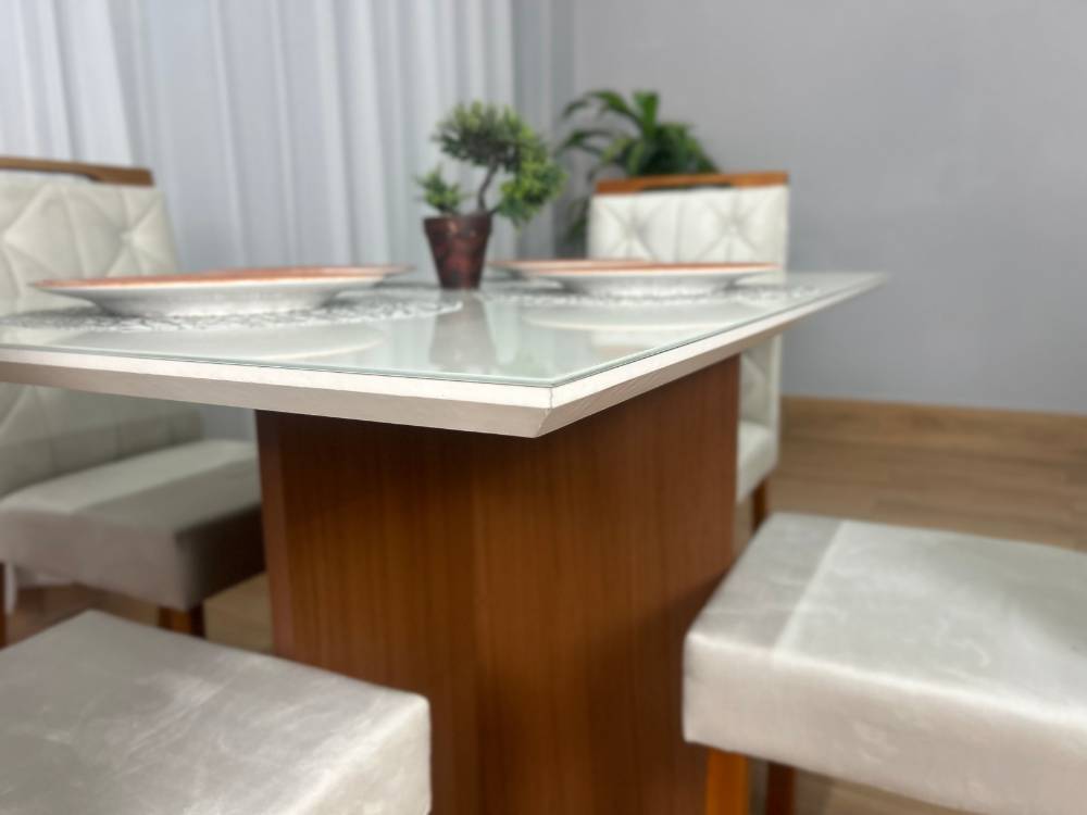 Mesa de Jantar Helo 1.20×0.90 Com 4 Cadeiras Jasmim – Mel/Off White/Bege Veludo - Imagem 6